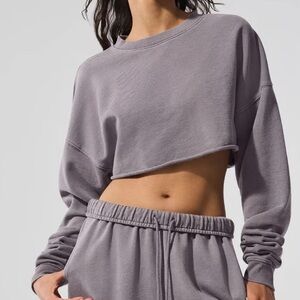 Alo Washed Extreme Cropped Pullover Cool Grey Wash Size M